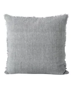 Aura Home Vintage Linen Fringe Cushion in Smoke