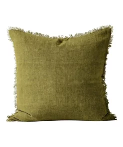 Aura Home Vintage Linen Fringe Cushion Range in Olive