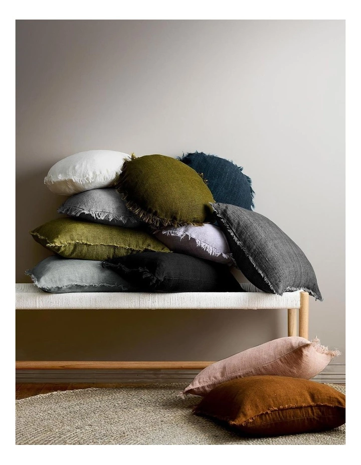 Aura Home Vintage Linen Fringe Cushion Range in Smoke 3 Aura Home Vintage Linen Fringe Cushion Range in Smoke - Image 3