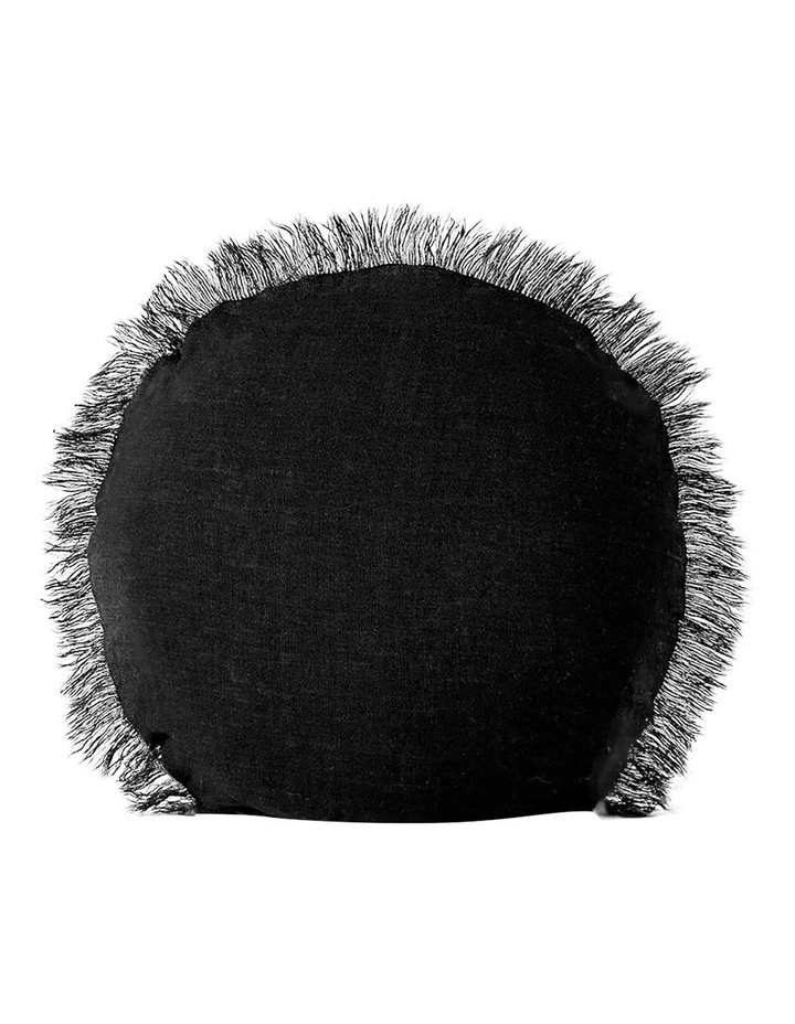 Aura Home Vintage Linen Fringe 45cm Round Cushion in Black 1 Aura Home Vintage Linen Fringe 45cm Round Cushion in Black