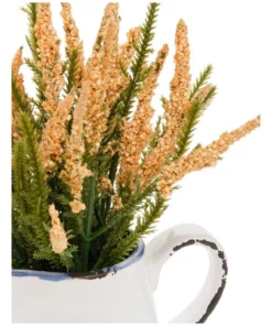 Heritage Artificial Yellow Wildflower in Rustic White Pot