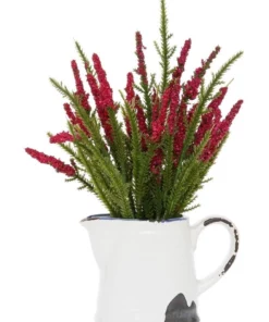Heritage Artificial Red Wildflower in Rustic White Pot
