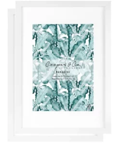 Cooper & Co Set Of 2 29.7cmx42 Mat to 21x29.7cm White Premium Paradise Wooden Photo Frame
