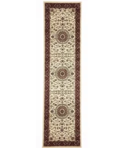 Rug Culture Sydney Medallion Runner Ivory with Red Border Runner Rug