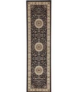 Rug Culture Sydney Medallion Runner Black with Ivory Border Runner Rug