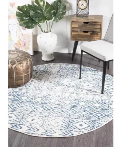 Rug Culture Oasis Ismail White Blue Rustic Round Rug -Home Decor Shop 790148620 5 720x928