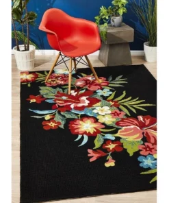 Rug Culture Copacabana Kelsey Bouquet Black Indoor Outdoor Rug -Home Decor Shop 790150600 7 720x928