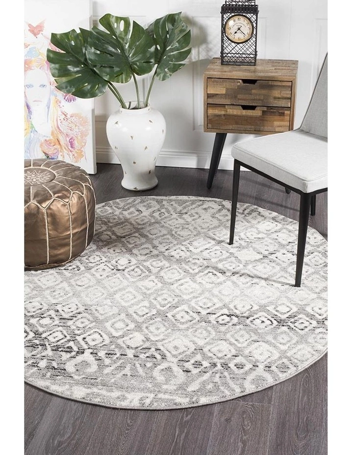 Rug Culture Oasis Zakira Dark Grey Tribal Round Rug 5 Rug Culture Oasis Zakira Dark Grey Tribal Round Rug - Image 5