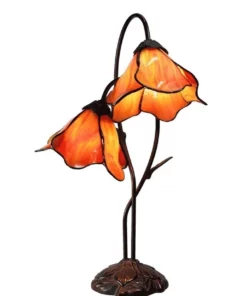 G&G Bro Double Lotus Tiffany Lamp Table - Orange