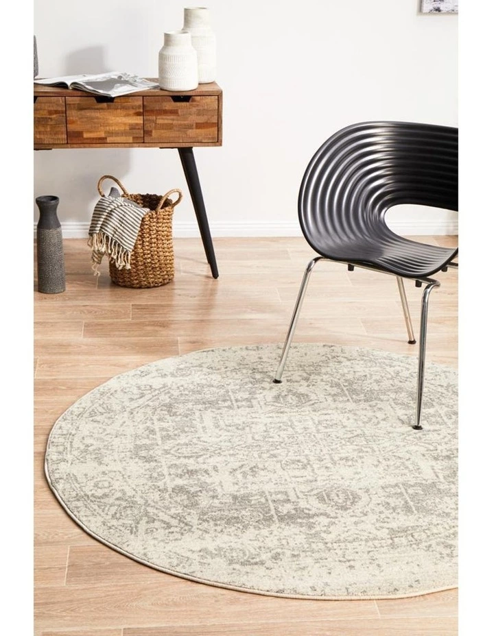 Rug Culture Evoke Dream White Silver Transitional Round Rug 7 Rug Culture Evoke Dream White Silver Transitional Round Rug - Image 7