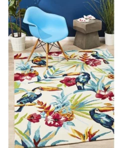 Rug Culture Copacabana Toucan Tropical Indoor Outdoor Rug Cream -Home Decor Shop 797882410 7 720x928