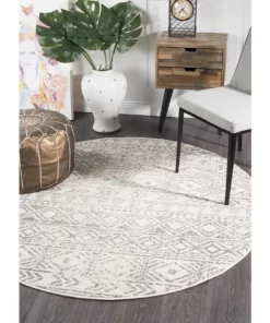 Rug Culture Oasis Ismail White Grey Rustic Round Rug -Home Decor Shop 797883490 5 720x928