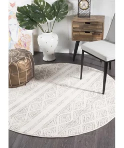 Rug Culture Oasis Salma White And Grey Tribal Round Rug -Home Decor Shop 797934520 5 720x928