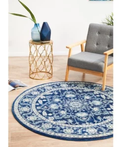 Rug Culture Evoke Release Navy Transitional Round Rug -Home Decor Shop 798033700 7 720x928