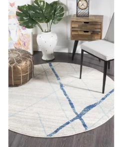 Rug Culture Oasis Noah White Blue Contemporary Round Rug -Home Decor Shop 798040360 5 720x928
