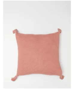 Vue Melaky Knitted With Tassels Cushion Pink Clay