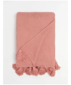 Vue Melaky Knitted Tassel Throw Pink Clay
