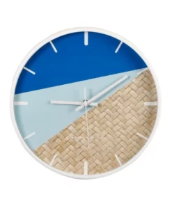Cooper & Co 30cm Blue/Rattan Cayman Silent Movement Round Wall Clock