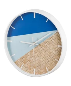 Cooper & Co 30cm Blue/Rattan Cayman Silent Movement Round Wall Clock -Home Decor Shop 803749060 4 720x928