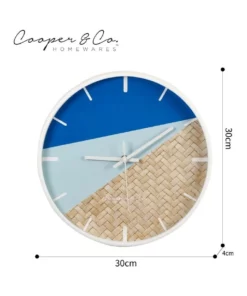 Cooper & Co 30cm Blue/Rattan Cayman Silent Movement Round Wall Clock -Home Decor Shop 803749060 7 720x928