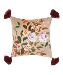 Linen House Cecilia Square Cushion with Tassels Khaki