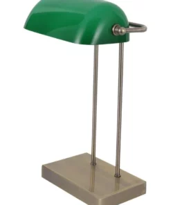 Lexi Lighting Banker Touch Table Lamp With Usb Charger Antique Brass/Green