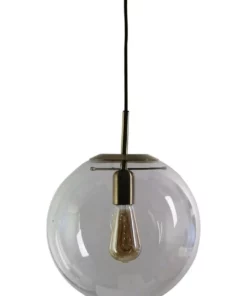 Oriel Lighting Newton Contemporary Clear Glass Pendant Light 30cm Brass
