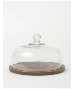 Heritage Walnut Look Large Glass Dome Wood Board 30 Rnd x21.5cm