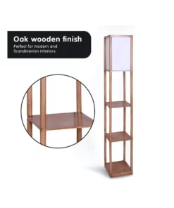 Sarantino Etagere Floor Lamp Off-white Fabric Shade Reading Oak Wood Finish -Home Decor Shop 828974980 4 720x928
