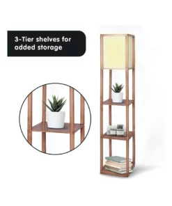 Sarantino Etagere Floor Lamp Off-white Fabric Shade Reading Oak Wood Finish -Home Decor Shop 828974980 5 720x928