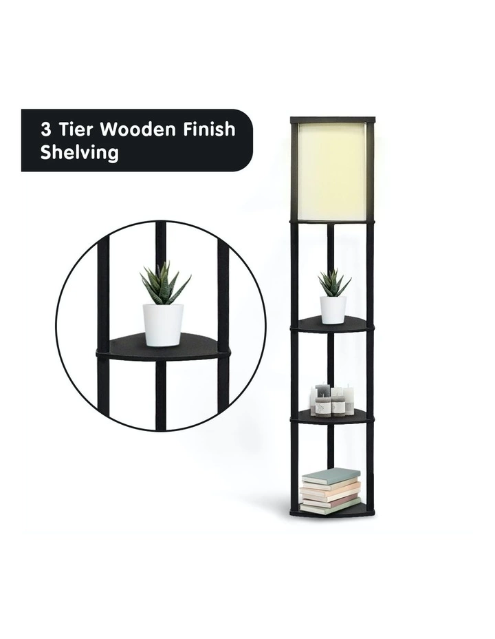 Sarantino Wood Etagere Floor Lamp In Tripod Shape Reading Light 3 Wooden Shelves 4 Sarantino Wood Etagere Floor Lamp In Tripod Shape Reading Light 3 Wooden Shelves - Image 4