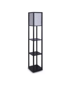 Sarantino Etagere Floor Lamp Diamond Design Fabric Shade With Shelves Black