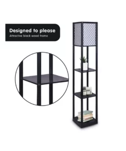 Sarantino Etagere Floor Lamp Diamond Design Fabric Shade With Shelves Black -Home Decor Shop 828975160 3 720x928
