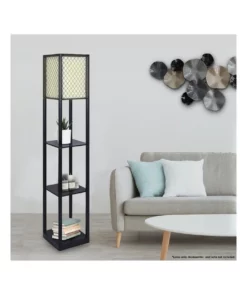 Sarantino Etagere Floor Lamp Diamond Design Fabric Shade With Shelves Black -Home Decor Shop 828975160 4 720x928