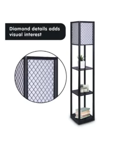 Sarantino Etagere Floor Lamp Diamond Design Fabric Shade With Shelves Black -Home Decor Shop 828975160 5 720x928