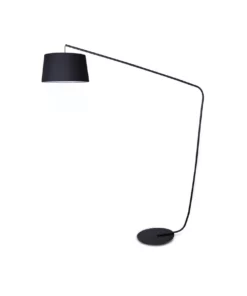Sarantino Metal Arc Floor Lamp In Black Finish Wih Linen Taper Drum Round Shade Black