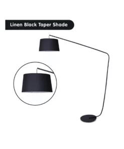 Sarantino Metal Arc Floor Lamp In Black Finish Wih Linen Taper Drum Round Shade Black -Home Decor Shop 828975250 3 720x928