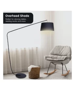 Sarantino Metal Arc Floor Lamp In Black Finish Wih Linen Taper Drum Round Shade Black -Home Decor Shop 828975250 5 720x928