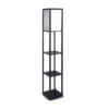 Sarantino Etagere Floor Lamp Shelves Black Frame Tapered Linen Brown Fabric Shade Stand