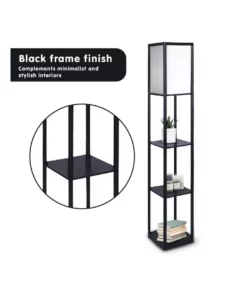 Sarantino Etagere Floor Lamp Shelves Black Frame Tapered Linen Brown Fabric Shade Stand -Home Decor Shop 828975340 3 1 720x928