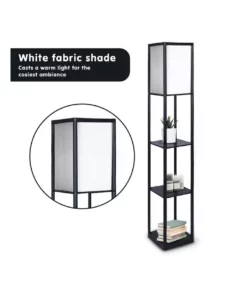 Sarantino Etagere Floor Lamp Shelves Black Frame Tapered Linen Brown Fabric Shade Stand -Home Decor Shop 828975340 4 1 720x928