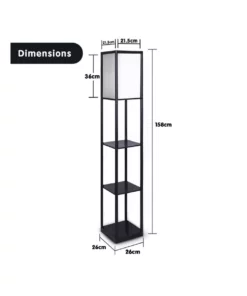 Sarantino Etagere Floor Lamp Shelves Black Frame Tapered Linen Brown Fabric Shade Stand -Home Decor Shop 828975340 5 1 720x928