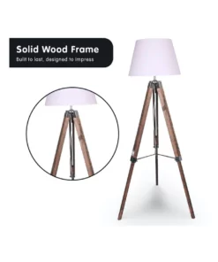 Sarantino Solid Wood Tripod Floor Lamp Adjustable Height Stand White Linen Round Shade -Home Decor Shop 828975520 3 720x928