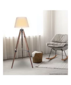 Sarantino Solid Wood Tripod Floor Lamp Adjustable Height Stand White Linen Round Shade -Home Decor Shop 828975520 5 720x928