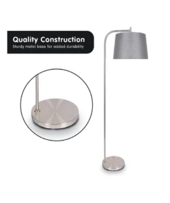 Sarantino Metal Task Floor Lamp Stand In Nickel Finish Grey Linen Fabric Round Shade -Home Decor Shop 828975610 4 720x928