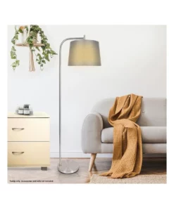 Sarantino Metal Task Floor Lamp Stand In Nickel Finish Grey Linen Fabric Round Shade -Home Decor Shop 828975610 6 720x928