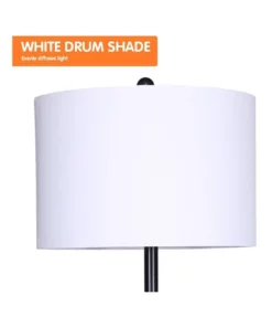 Sarantino Metal Floor Lamp Stand With Black Post In Round Shade Wooden Shelves White -Home Decor Shop 828975790 3 720x928