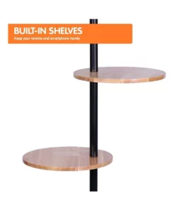 Sarantino Metal Floor Lamp Stand With Black Post In Round Shade Wooden Shelves White -Home Decor Shop 828975790 4 720x928