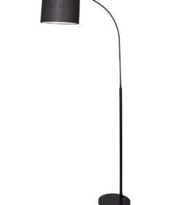 Sarantino Metal Arc Arm Floor Lamp Stand Black Post In Round Shade Modern Reading Light