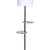Sarantino Metal Floor Lamp Stand Black Post In Round Shade Marble Finish Shelves White